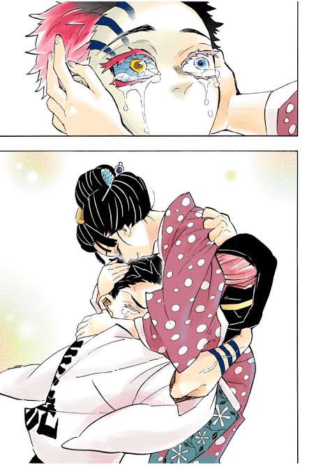 鬼滅の刃 無限城編｜恋雪と猗窩座（狛治）が涙ながらに再会し抱きしめ合うシーン。「もういいの、狛治さん」と慈愛に満ちた抱擁。